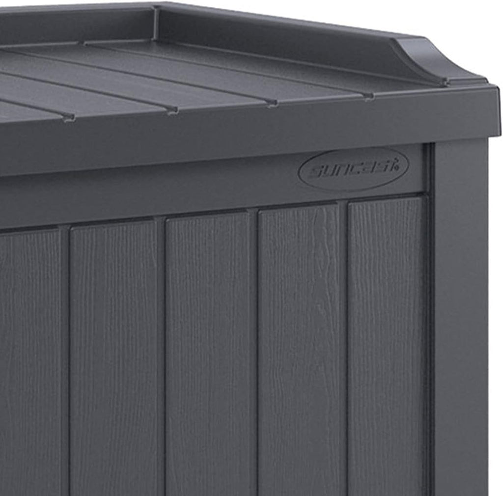 Suncast 22-Gallon Outdoor Patio Backyard Deck Box Storage Bench and 30-Gallon Hideaway Trash Waste Bin with Latching Lid, Cyberspace