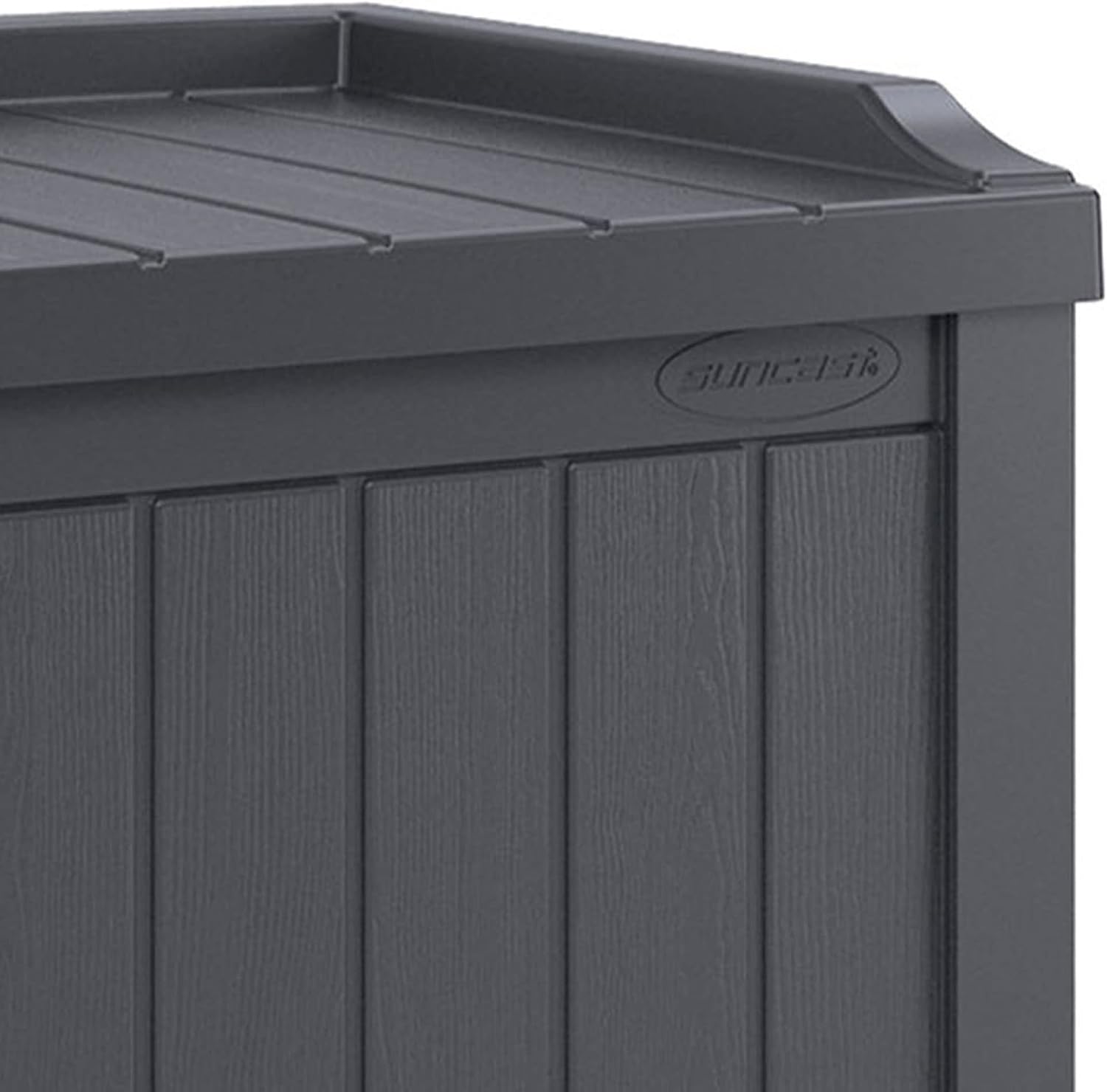 Suncast 22-Gallon Outdoor Patio Backyard Deck Box Storage Bench and 30-Gallon Hideaway Trash Waste Bin with Latching Lid, Cyberspace