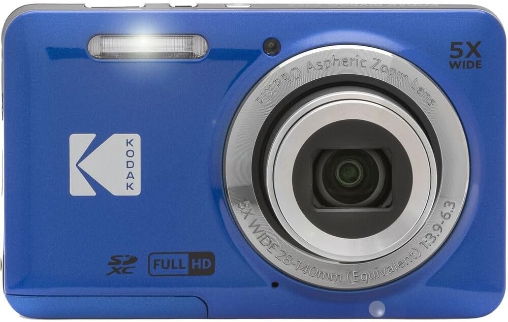 KODAK Pixpro FZ55 Digital Camera Bundle, Includes: SanDisk 64GB SDXC Memory Card, Hard Shell Camera Case, SD Card Reader and More (5 Items) (Blue)