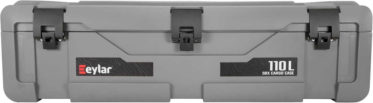 SRX-110 Overlanding Cargo Case – 110L Waterproof Storage Box for Camping, Off-Road & Truck Bed Gear – Heavy-Duty Lockable Storage with Gas Strut Lid, Stackable Design & Interior Organizer Tray (Gray)