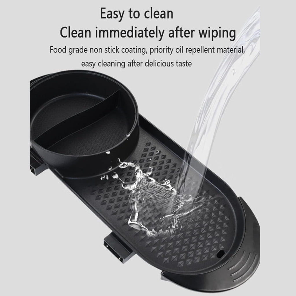 Electric Smokeless Non-Stick Removable Hotpot Pot,with Grill 2 In 1, Korean Barbecue Pan Indoor for Independent Dual Temperature Control Fast Heating