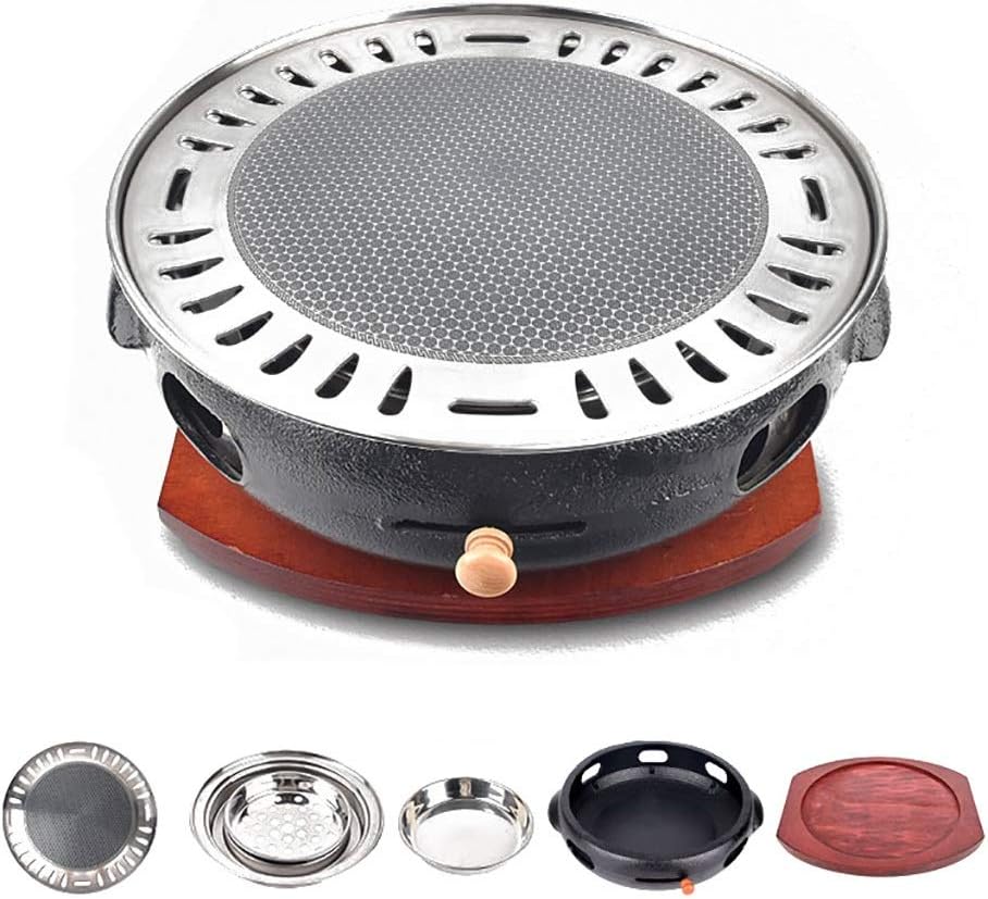 Portable BBQ Grill, Korean Cast Iron BBQ Grill 33cm x 12cm Multicolor Indoor Outdoor For 5-8 People(E)