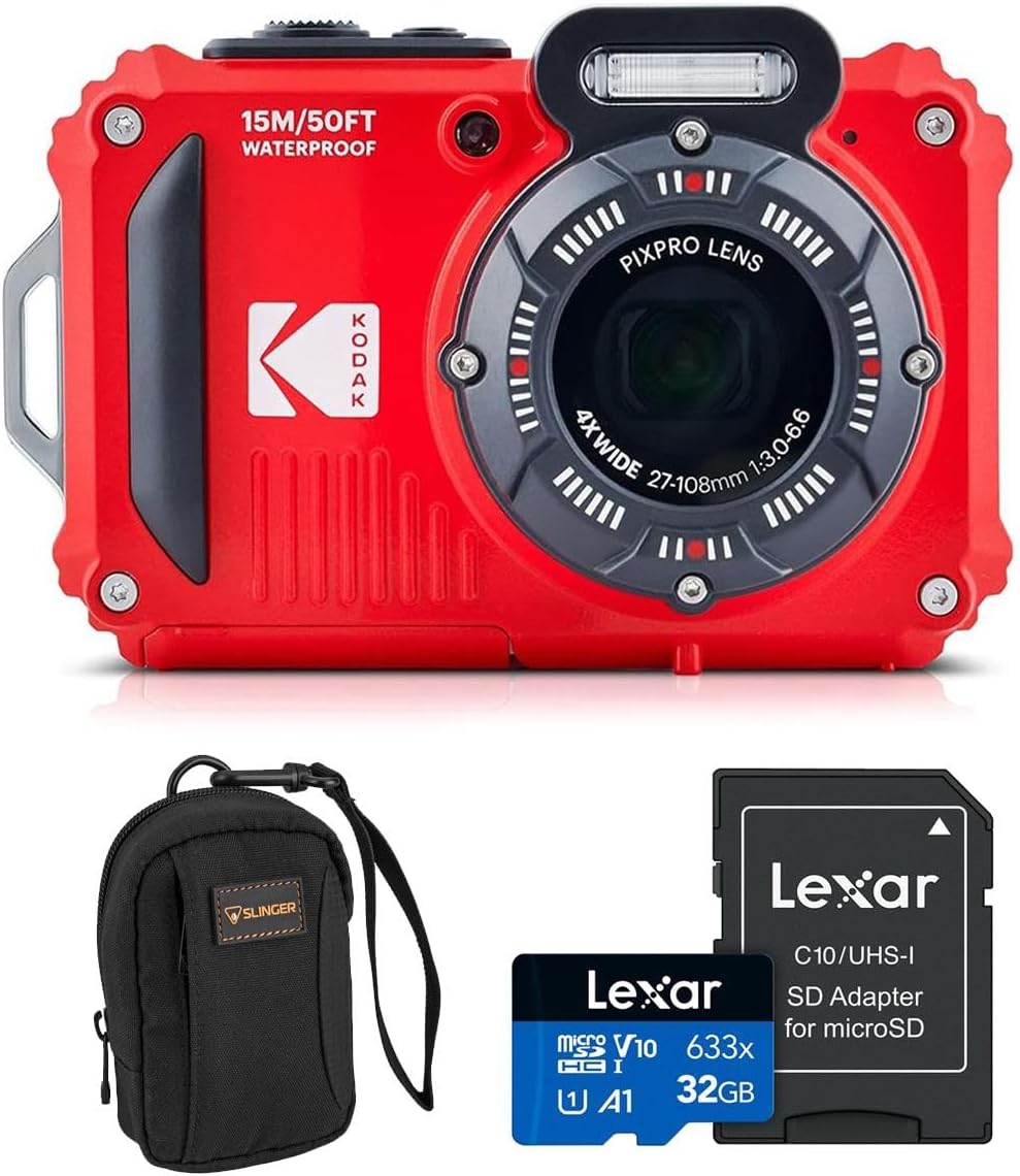 KODAK PIXPRO WPZ2 Rugged Waterproof Shockproof Dustproof WiFi Digital Camera 16MP 4X Optical Zoom 1080P Full HD Video Vlogging Camera 2.7' LCD Bundle with 32GB Memory Card and Camera Bag (Red)