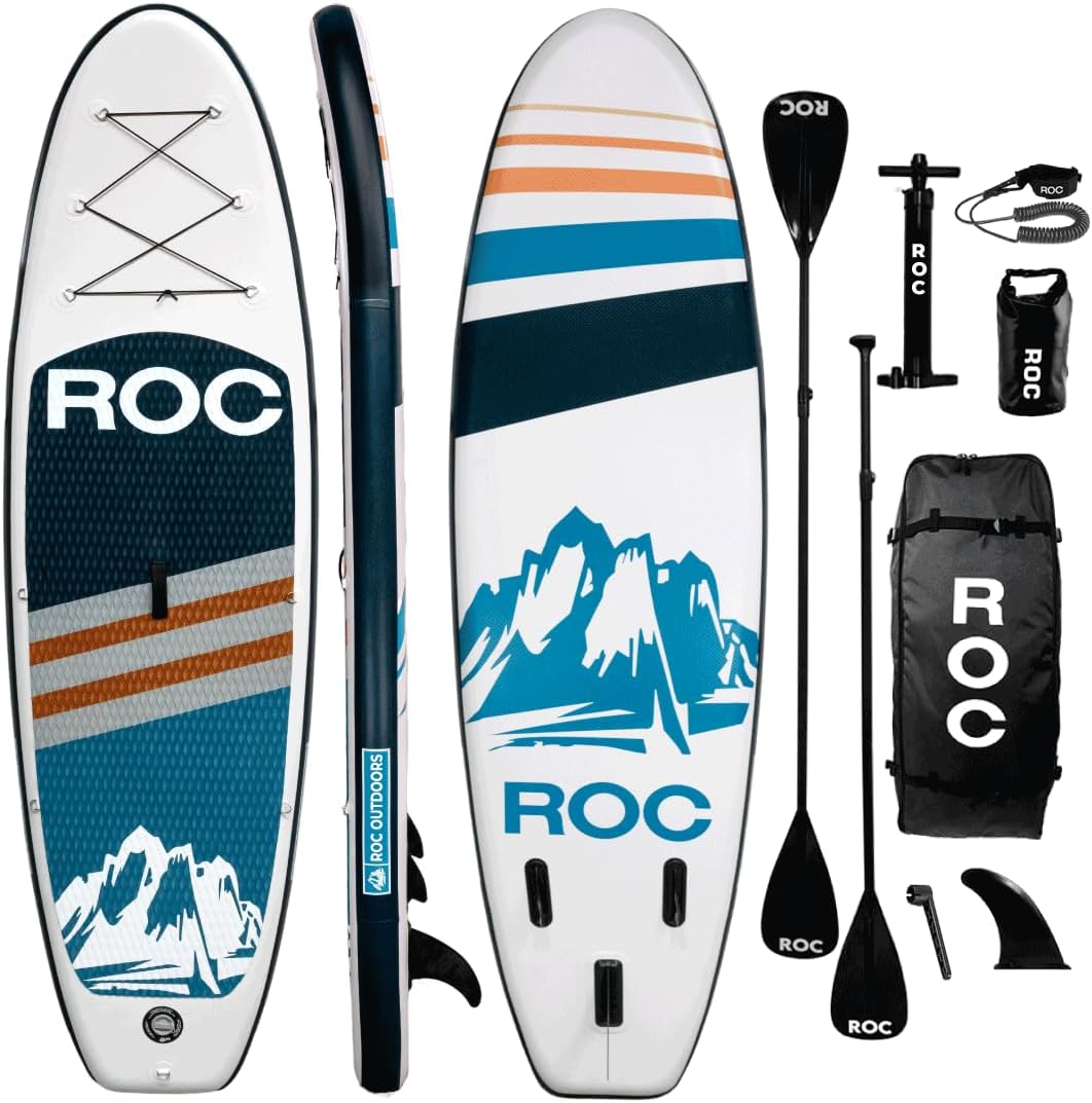 Roc Inflatable Stand Up Paddle Board with Premium SUP Paddle Board Accessories, Wide Stable Design, Non-Slip Comfort Deck for Youth & Adults