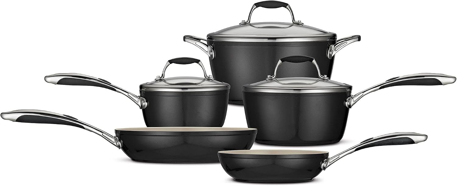 Tramontina Ceramica Deluxe 8-Piece Cookware Set with Lids, Ceramic Non Stick Pots and Pans Kitchen Set, Oven-Safe, Metallic Black