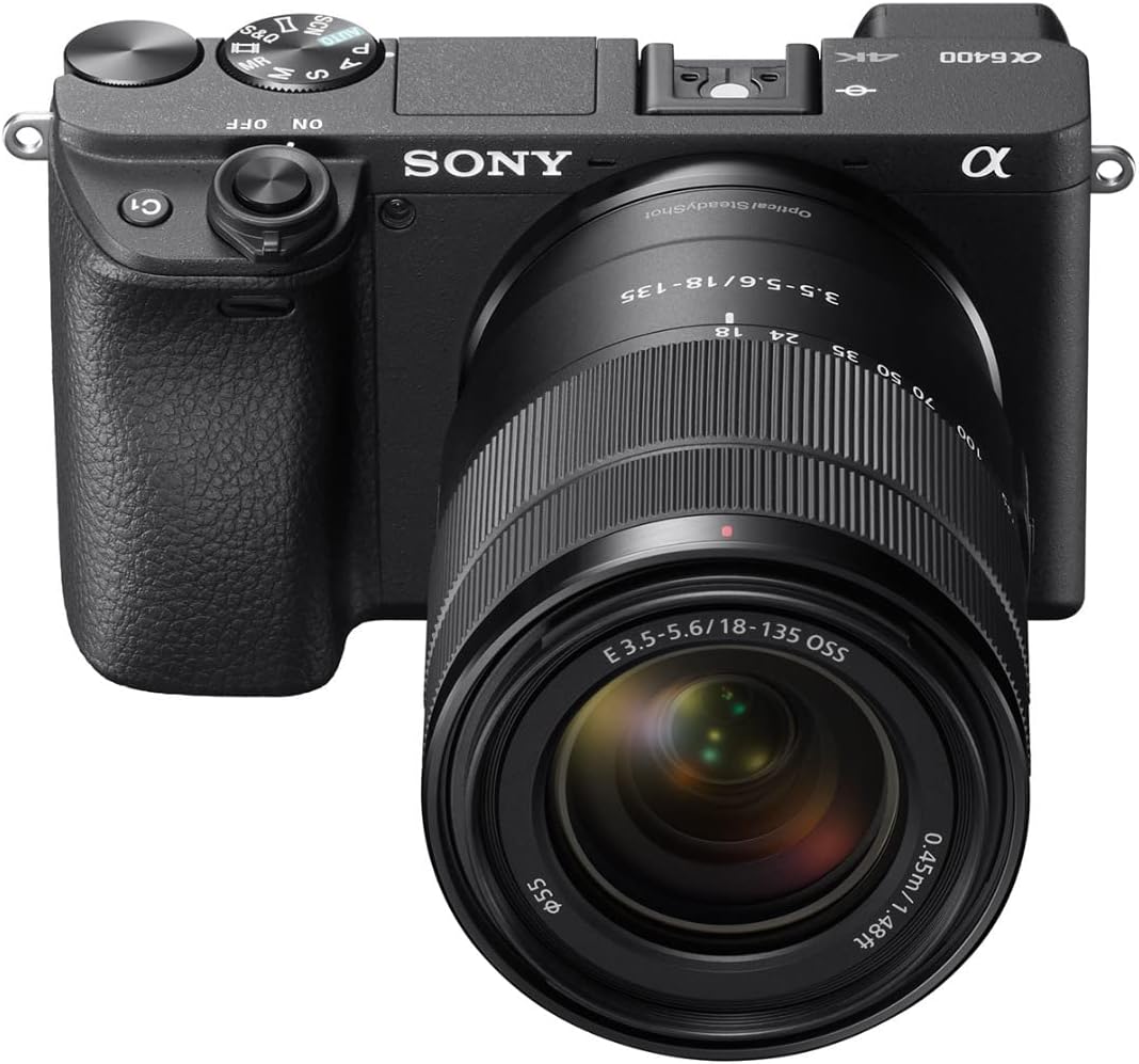 Sony Alpha a6400 Mirrorless Digital Camera with 18-135mm Lens (Black) with Photo and Video Suite, Memory Card, Rechargeable Battery (2-Pack) and Dual Charger, and Lens Protection Filter (6 Items)