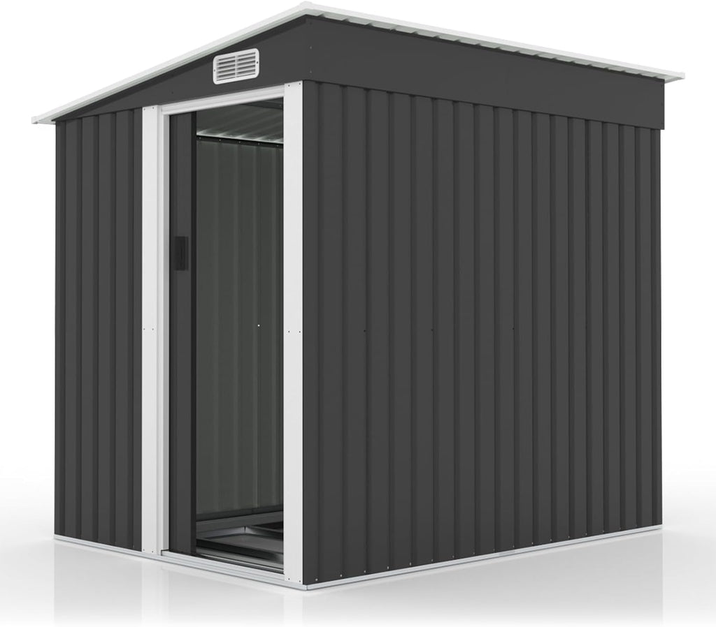 VINGLI Outdoor Storage Shed, 7x5 FT Metal Shed with Sliding Door, Air Vent, Patio Storage House with Sloping Roof, Weatherproof Tool Shed for Patio, Garden, Yard, Outside Use, Black
