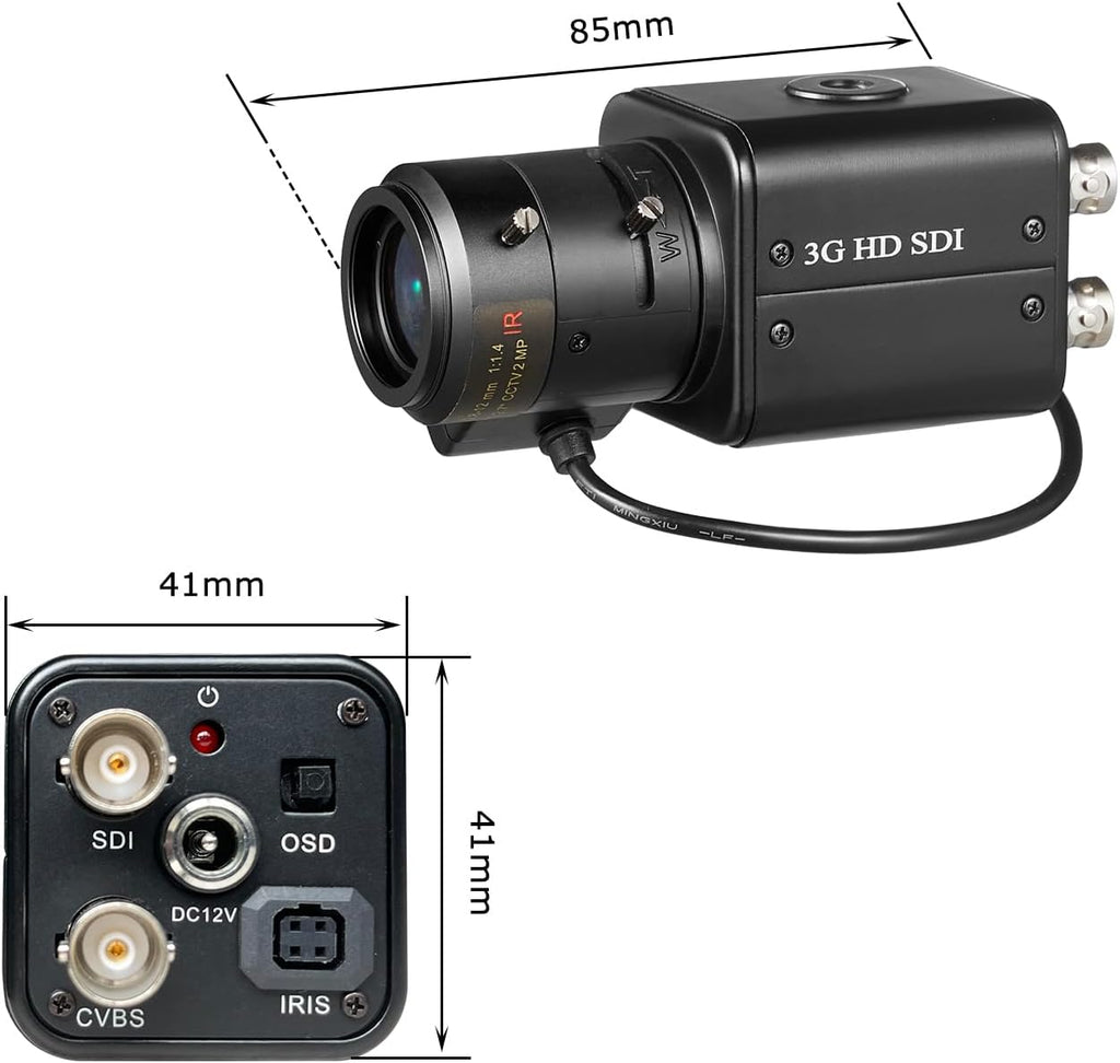 3G SDI Camera, 2MP 1080P Digital CCTV Security Camera, 1/2.8 High Sensitivity Sensor with 2.8-12mm Manual Varifocal Auto Iris Lens，DC12V 1A Power Adapter Free by Click Below Extra Saving
