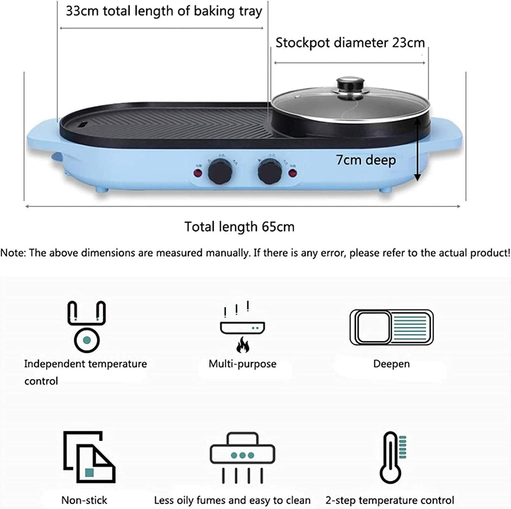 Indoor Korean Barbecue Grill Indoor Korean Bbq Grill, Portable Electric Grill, Electric Barbecue Pot, Teppanyaki Grills, for Household Dinner And Entertainment Party,Portable Nonstick Griddle