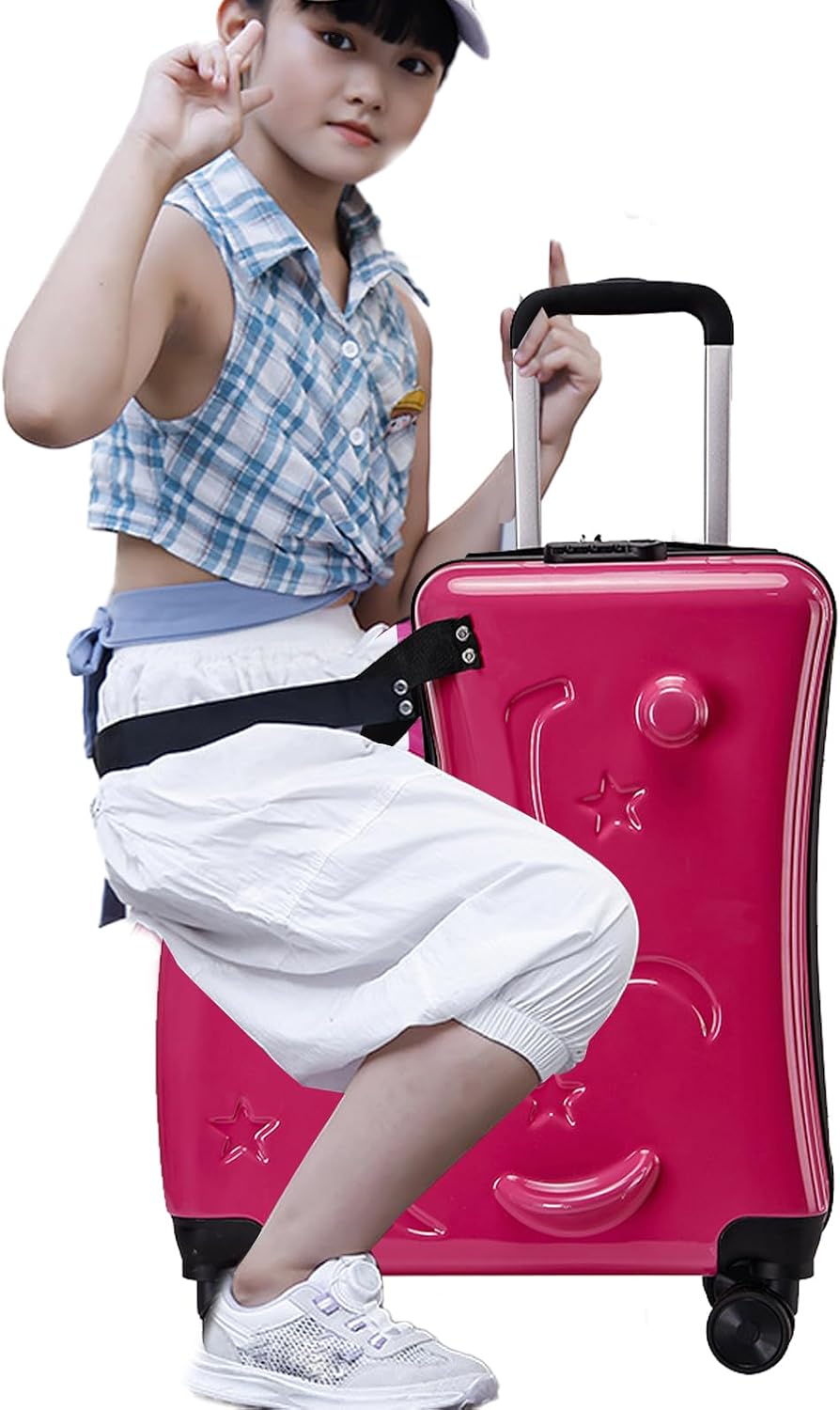 Kids Ride on Suitcase – 20inch 3 Digit Password Lock, Travel Luggage Ride On, Long Lasting Trolley Case | Seat Belts Handlebars Pedals Silent Wheels Boys Girls Child Travel Bag Lightweight Fun