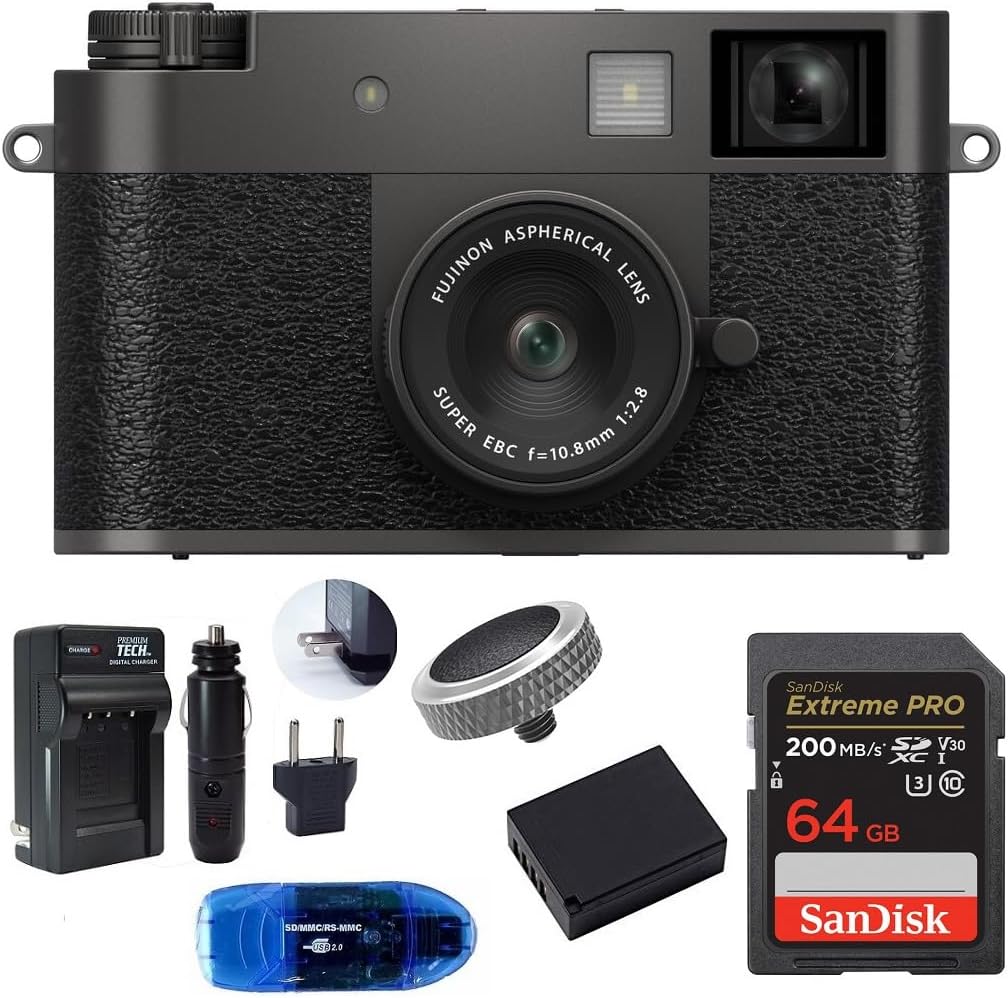 FUJIFILM X Half Digital Camera Bundle, Includes: SanDisk 64GB Extreme PRO SDXC Memory Card, Spare Battery and More (6 Items) (Charcoal Silver)