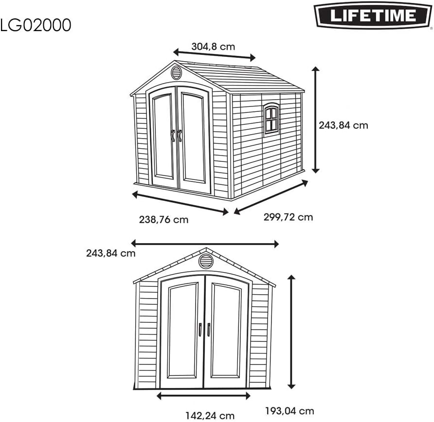LIFETIME 6405 Outdoor Storage Shed with Window, Skylights, and Shelving, 8 by 10 Feet