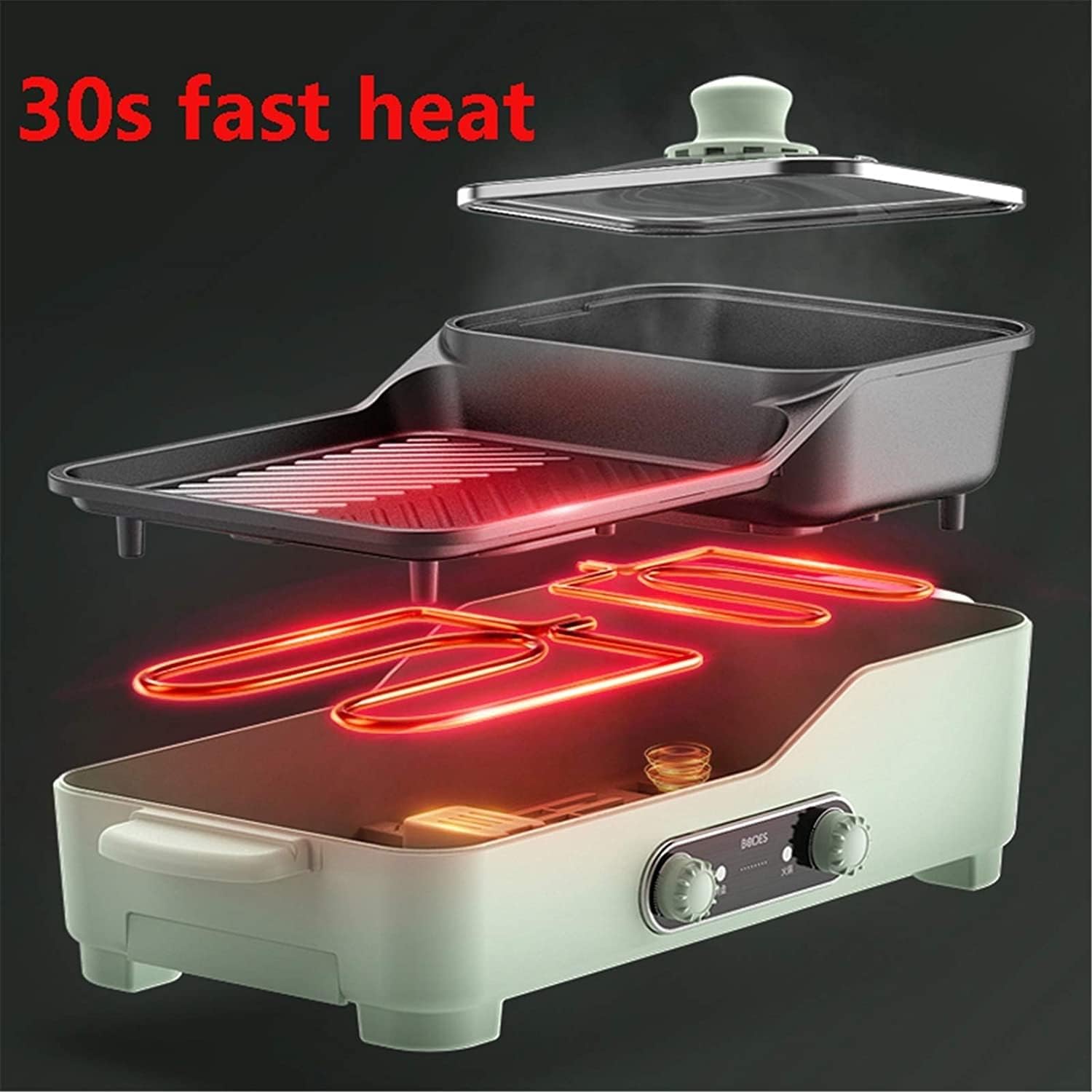 Electric Hot Pot Grill Indoor Shabu Shabu Pot with Divider Smokeless Korean BBQ Teppanyaki Grill, Separate Dual Temperature Control