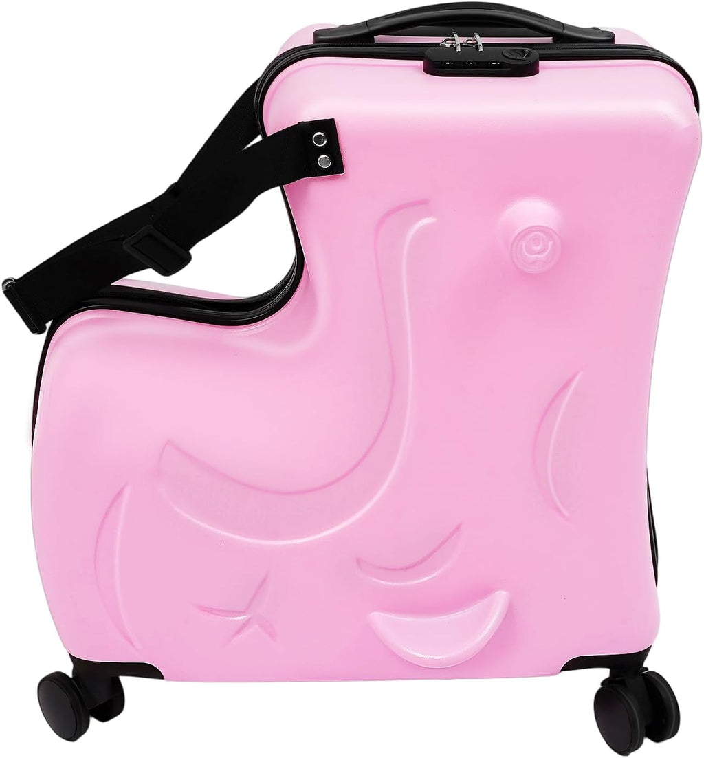 20Inch Kid Ride Suitcase, Portable Kids Travel Suitcase with Lock & Safety Belt, Floor Standing Children's Travel Trolley Case, Ride On Suitcase for Kids Aged 3-6 Years Old