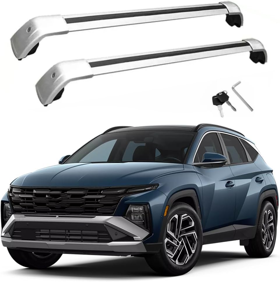 Lockable Roof Rack Cross Bars Compatible with Hyundai Tucson 2022 2023 2024 2025 SEL SEL Premium Limited（with roof Rails） Luggage Cargo Carrier Anti-Theft Metal Roof Rack Cross Rails 240lbs Silver
