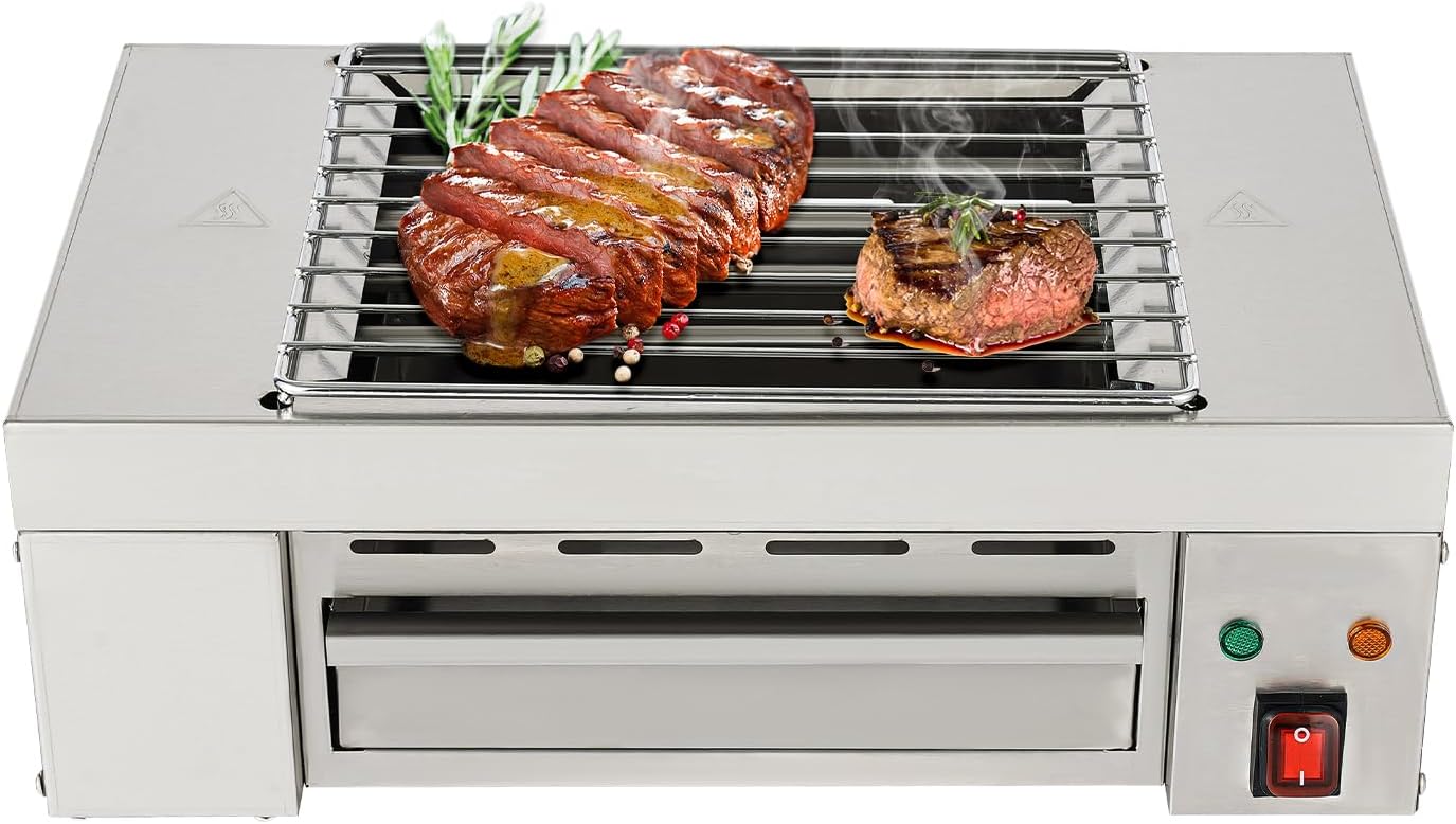 Indoor Electric BBQ Grill, Smokeless Electric Grill with Adjustable Temperature, Suitable for Cafe Restaurant Party Buffet 120V1500W