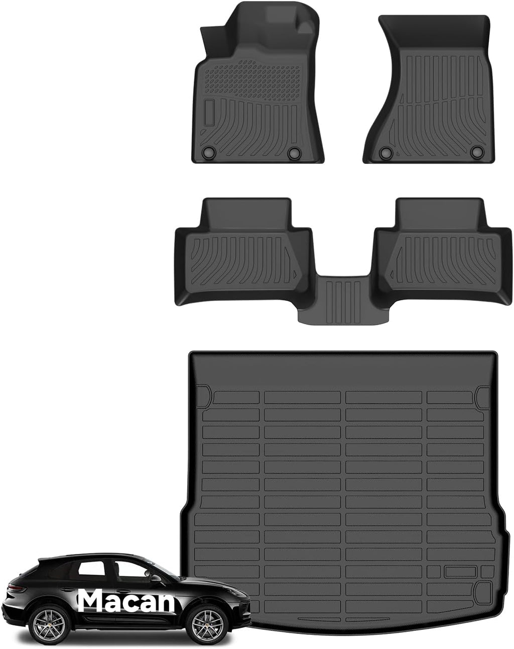 Wayhigh® Floor Mats & Cargo Liner for Porsche Macan 2014-2026 All Weather TPE Car Mats Waterproof Heavy Duty Floor Liners Custom Fit for Macan Accessories- Black
