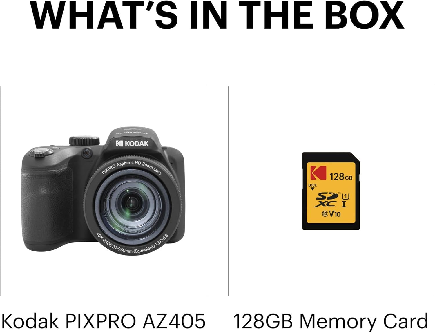 Kodak PIXPRO AZ405 16MP Astro Zoom Digital Camera with 40x Optical Zoom (Black) Bundle with 128GB SD Card (2 Items)