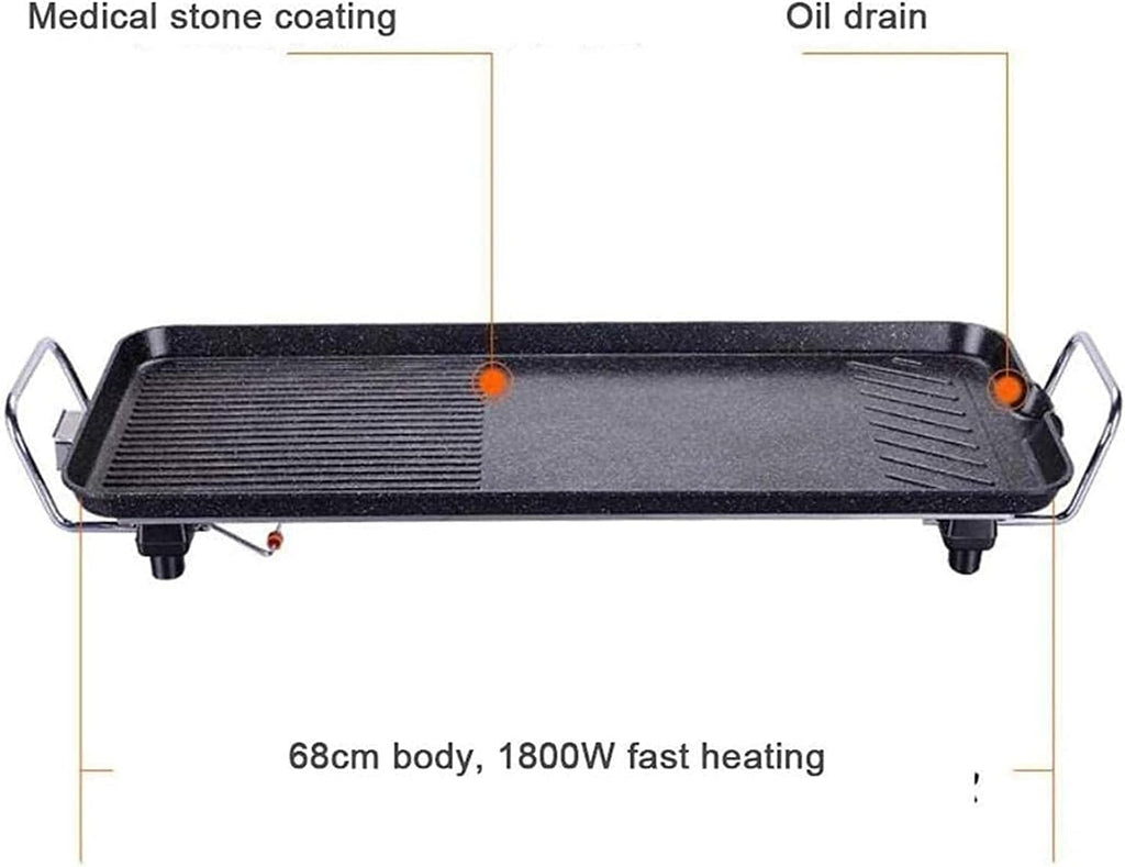 Electric BBQ Grill Indoor Electric Teppanyaki Table Grill, BBQ Barbecue Griddle, Non-Stick Hot Plate, Spatulas and 2 Egg Rings 1800W,Portable Nonstick Griddle
