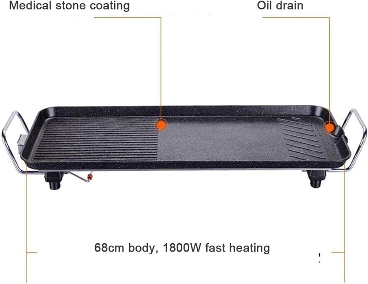 Electric BBQ Grill Indoor Electric Teppanyaki Table Grill, BBQ Barbecue Griddle, Non-Stick Hot Plate, Spatulas and 2 Egg Rings 1800W,Portable Nonstick Griddle