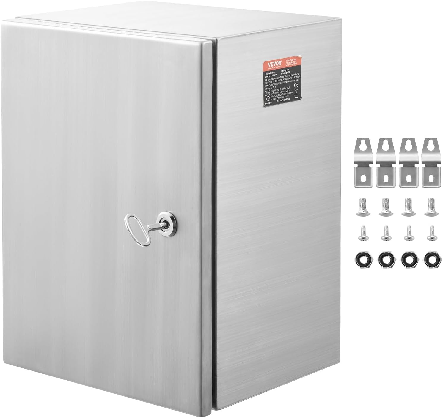 Steel Electrical Box, 20'x 16'x 8', 304 Stainless Steel Electrical Enclosure Box, Wall-Mounted Outdoor Electrical Electronic Equipment Enclosure with Mounting Plate Hinges Lock, IP66 Waterproof