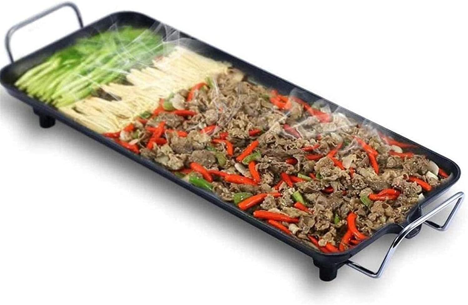Electric BBQ Grill Indoor Electric Teppanyaki Table Grill, BBQ Barbecue Griddle, Non-Stick Hot Plate, Spatulas and 2 Egg Rings 1800W,Portable Nonstick Griddle