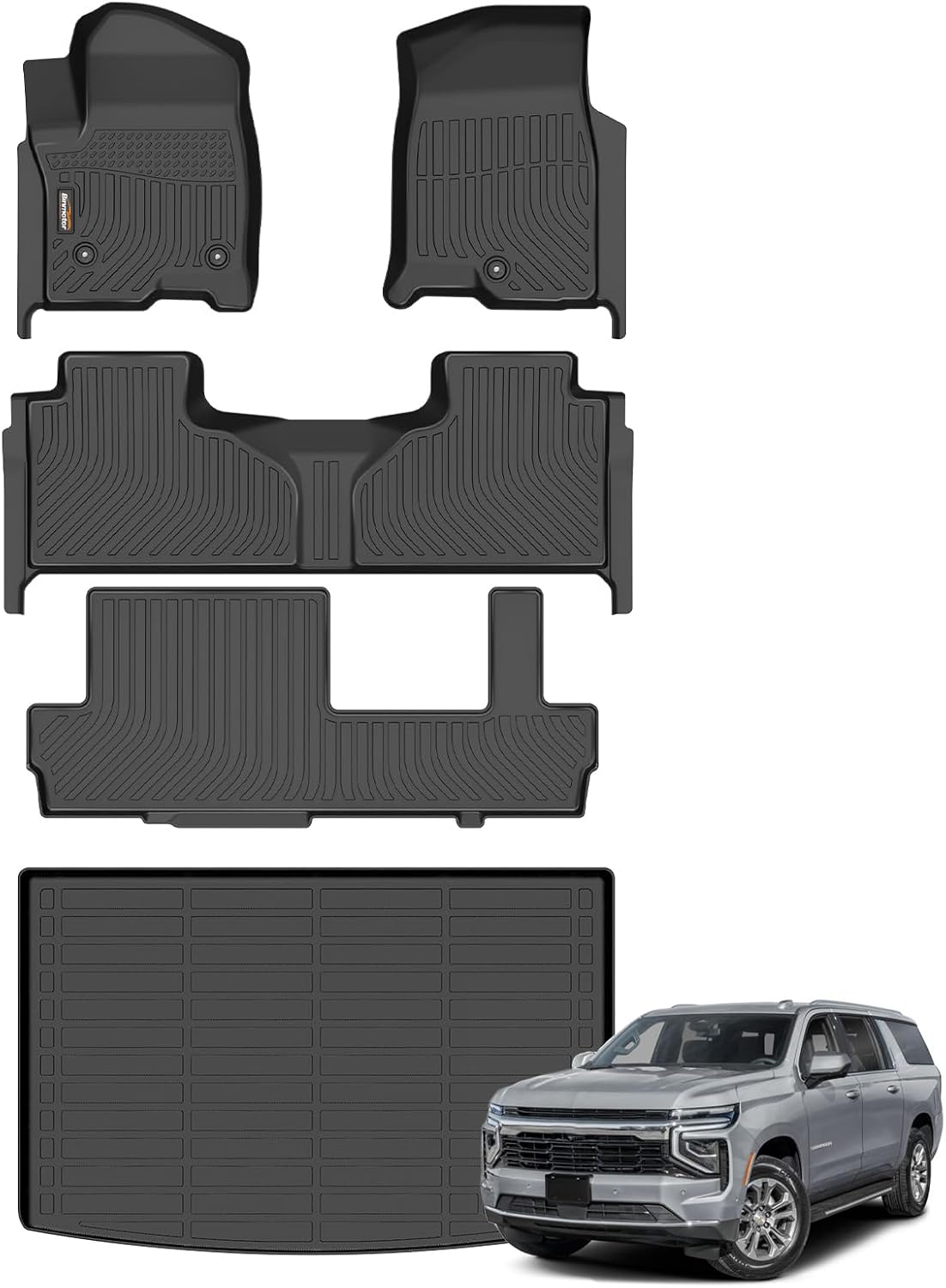 Binmotor-Floor Mats & Cargo Liner for 2021-2026 Chevrolet/Chevy Suburban/GMC Yukon XL (8 Seats, with 2nd Row Bench Seat), All Weather Car Floor Mats Accessories