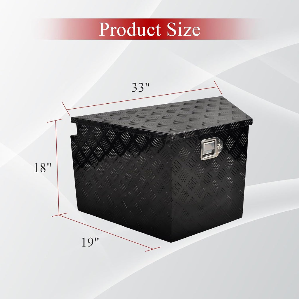 33''Inch Aluminum Trailer Tongue Tool Box Truck Bed Toolbox Truck Trailer Chest Box Underbody Storage Organizer Waterproof Square Storage Organizer wi/Lock & Keys Black(‎33' Lx19 Wx18 H)