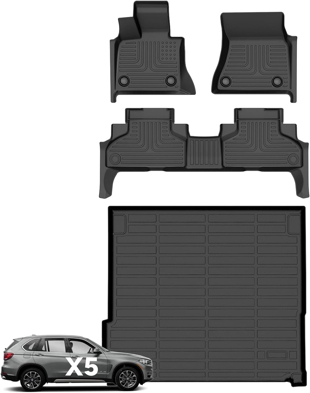 Wayhigh® Floor Mats & Cargo Liner for BMW X5 2014-2018 All Weather TPE Car Mats Waterproof Duty Floor Liners Custom Fit for X5 Accessories - Black
