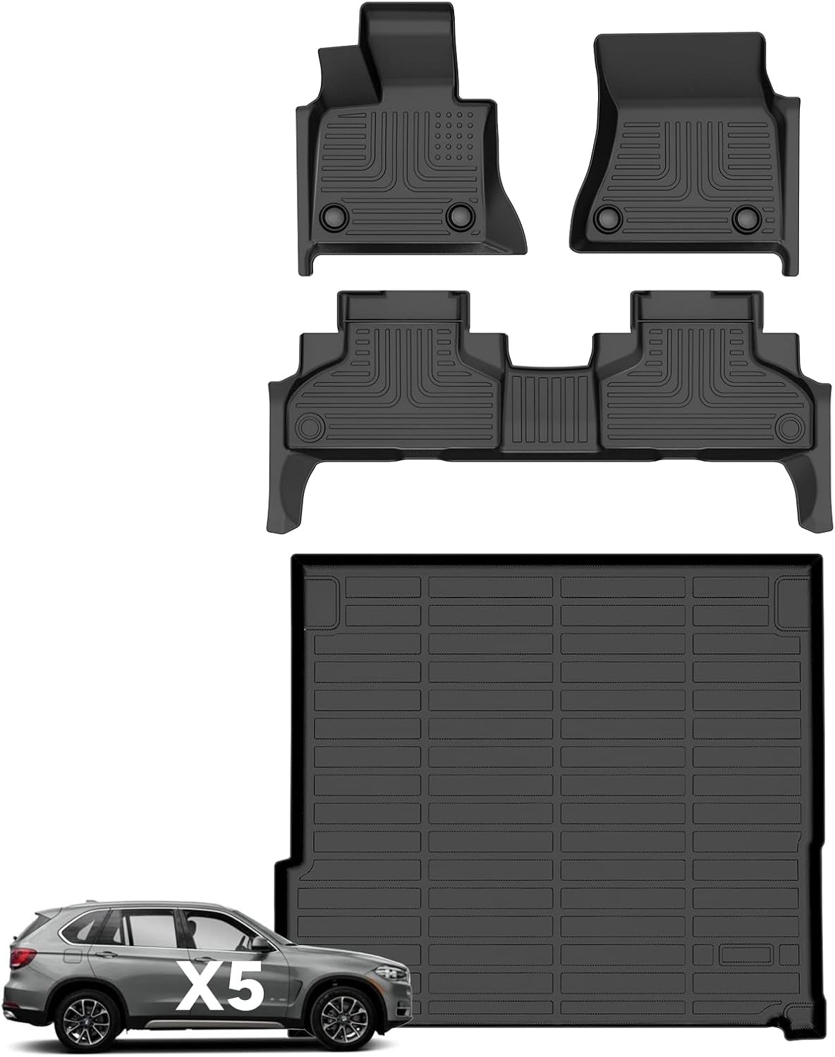 Wayhigh® Floor Mats & Cargo Liner for BMW X5 2014-2018 All Weather TPE Car Mats Waterproof Duty Floor Liners Custom Fit for X5 Accessories - Black