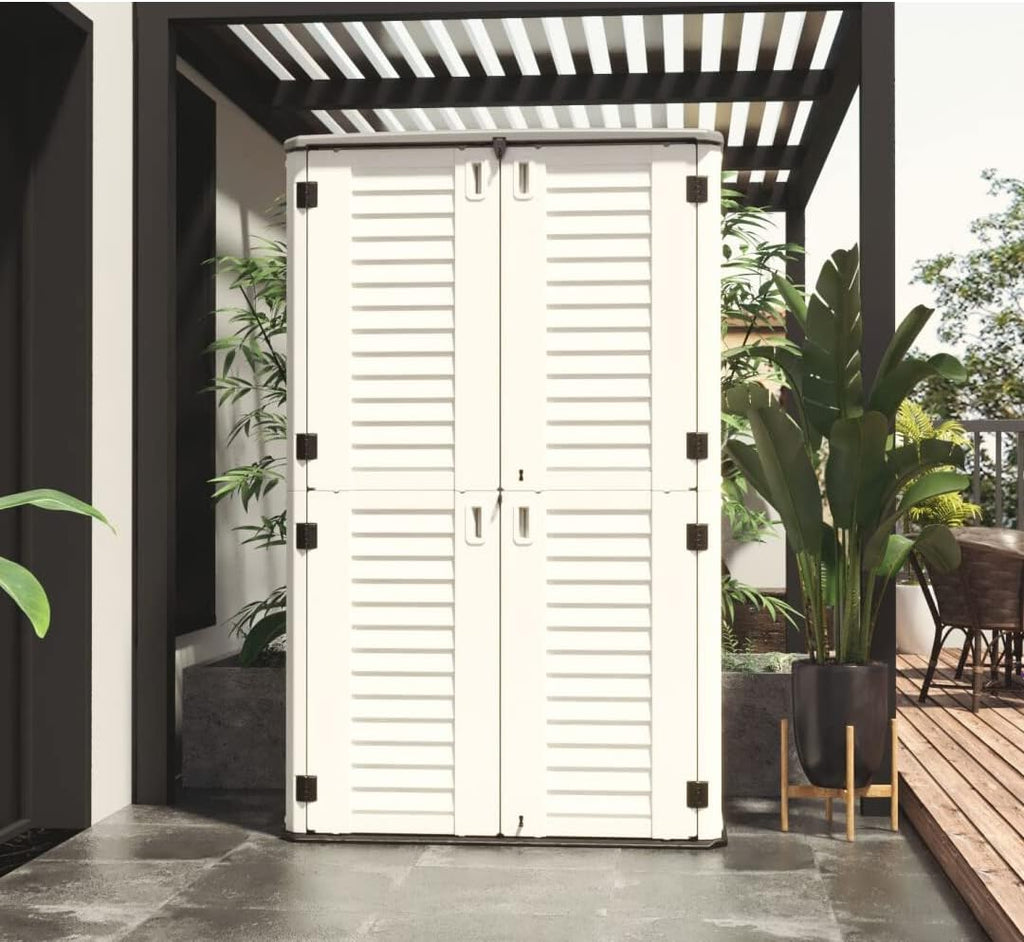 Mrosaa 66 Cu.ft Vertical Storage Shed, Waterproof Polyethylene Resin Outdoor Storage with Floor for Garage, Pool, Bike, Garden