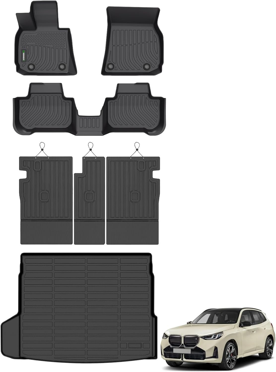 ANBINGO® Floor Mats & Seatback Cargo Liner for 2025 BMW X3 (30 xDrive / M50 xDrive) / 2025 X3 All Weather TPE Floor Liners / 1st & 2nd Row Custom Mat Full Set/Accessories - Black