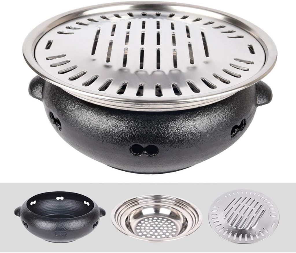 BBQ Barbeque Barbecue Grill,BBQ,Korean Household Smokeless Charcoal Barbecue Grill,Cast Iron Furnace Body,Indoor Outdoor,6 Styles (Color : E)