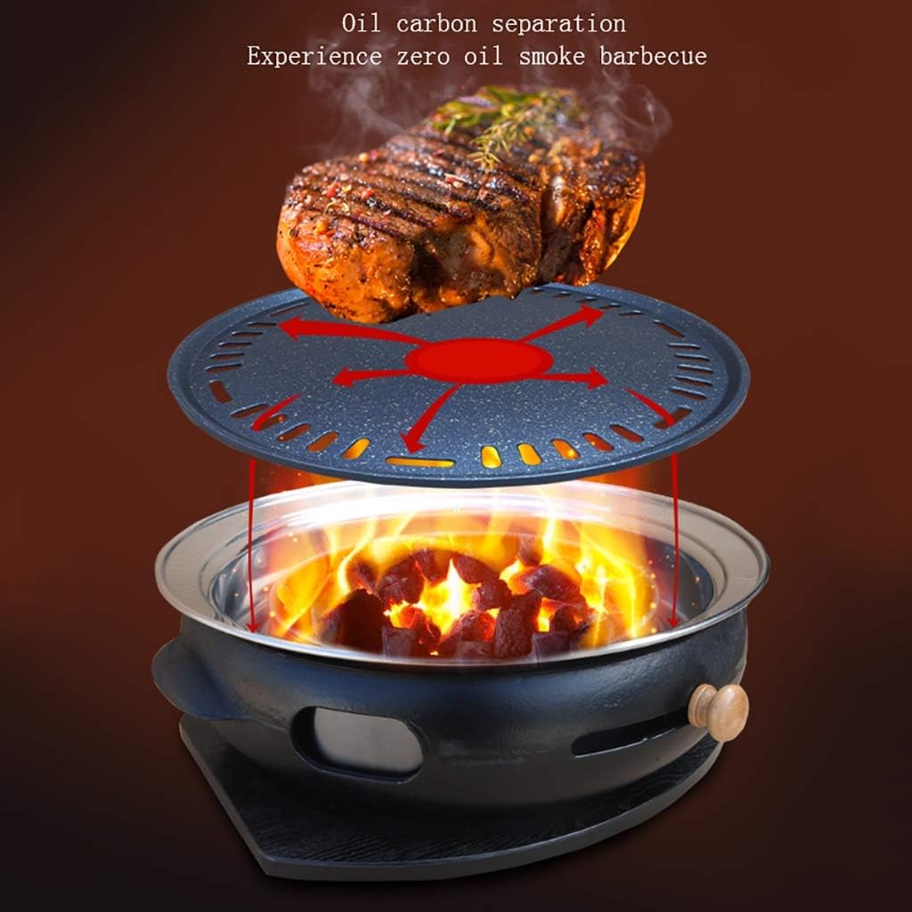 BBQ Barbeque Barbecue Grill,Large Cast Iron Barbecue Meat Stove,Korean Smoke-Free Household Charcoal Grill,Indoor Outdoor,15 Styles (Color : E)