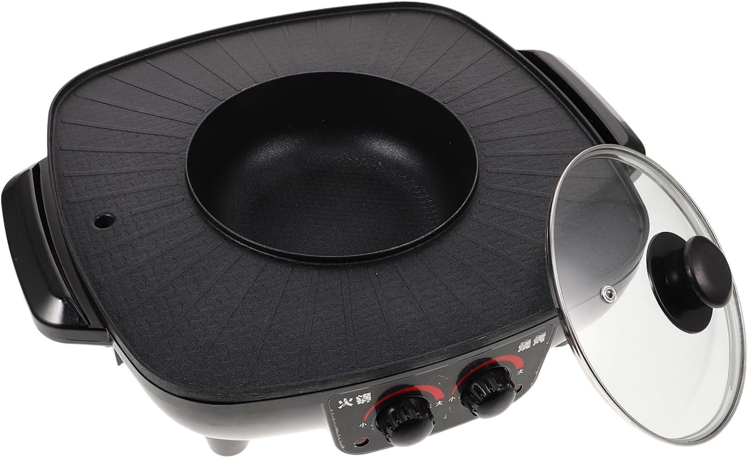 PRETYZOOM Electric Grill Cooker Hot Pot Divider Bbq Machine Smokeless Hot Pot Indoor Electric Grill Non-stick Coating Sturdy Lid