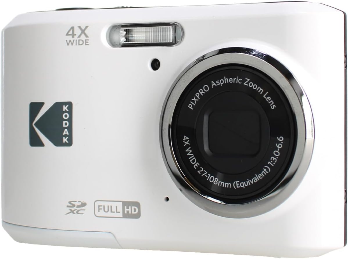 Kodak Pixpro FZ45 Digital Camera (White) Bundle Including: 64 GB Memory Card, Rechargeable Batteries, Flexible Tripod, Card Reader, Hand Strap, Cleaning Kit, More