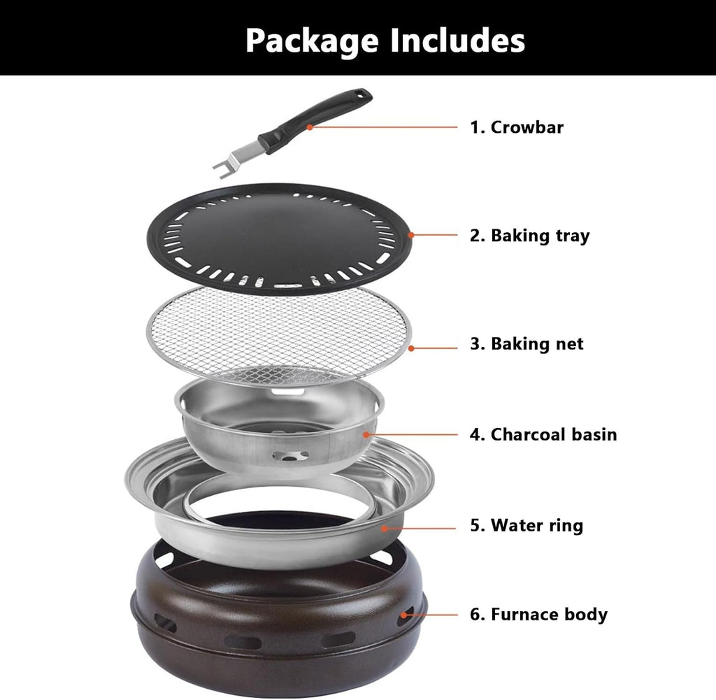 AIZYR Cast Iron BBQ Grill Portable Charcoal Barbecue Grill, Tabletop Outdoor Camping Grill Round Carbon Grill Stove for Patio Garden Travel,Large