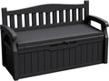 JUMMICO 80 Gallon Resin Outdoor Storage Bench with Cushion, Large Deck Box with Armrest, Lockable&Waterproof for Garden, Home, Patio, Pools (Black, 80 Gallon)