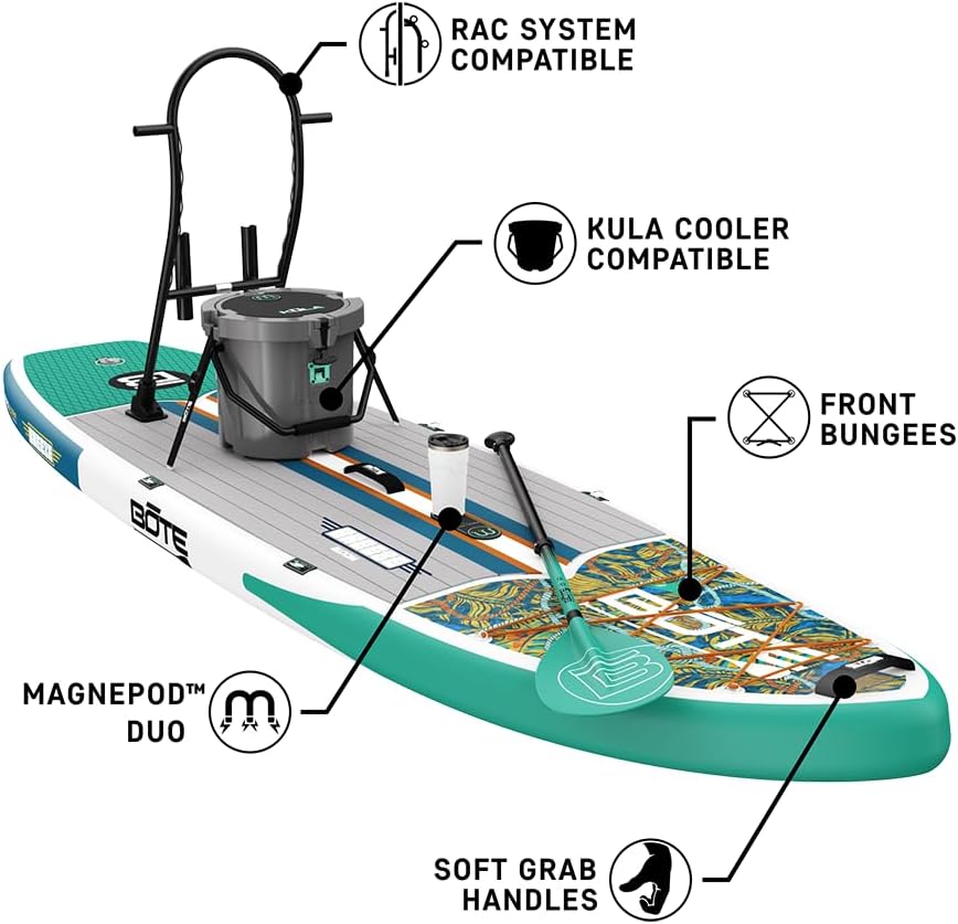 BOTE 11' FT 6' Breeze Aero Inflatable Stand Up Paddle Board, MAGNEPod Compatible Blow Up iSUP Great for Adults Kids Family Travel Friendly Multiple Sizes Color Options