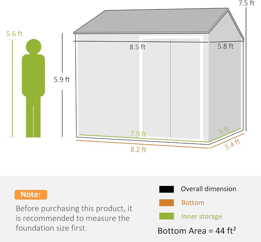 Outsunny 8' x 6' Outdoor Storage Shed, Metal Garden Shed with Window & Double Lockable Door, Outdoor Tool Shed Storage with Sloped Roof for Backyard, Patio, Garage, Lawn, White