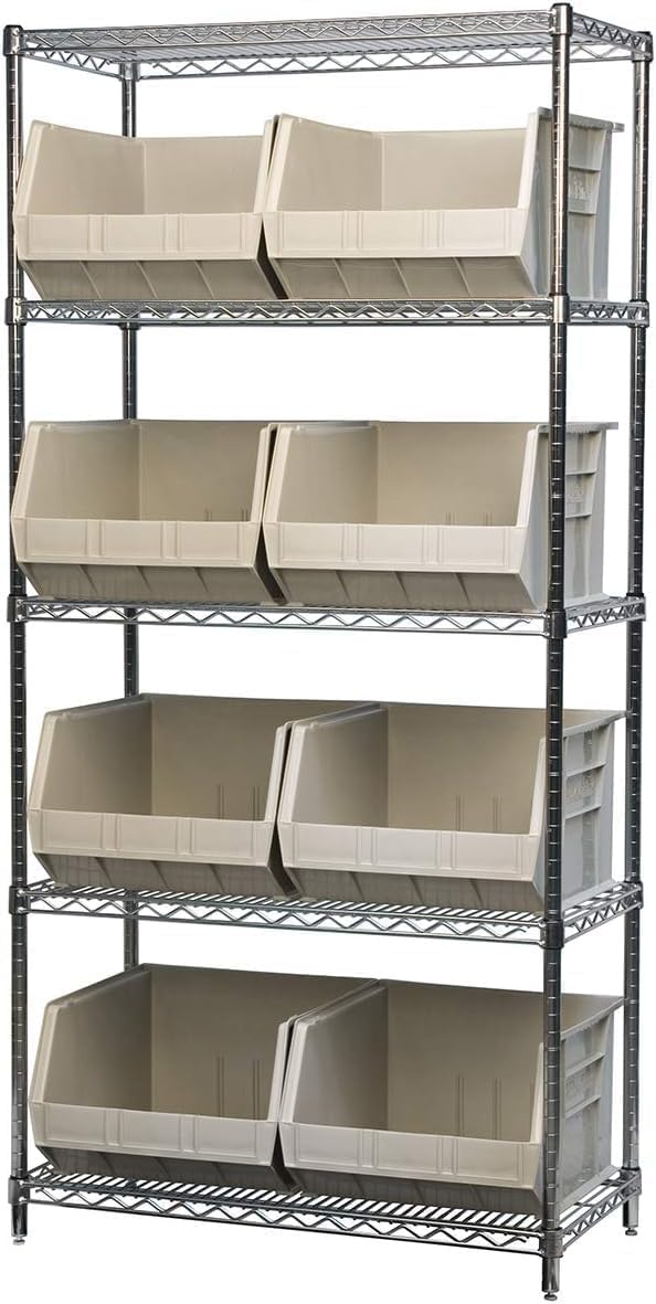 Akro-Mils 30270 AkroBins Plastic Storage Bins, Space-Saving Stackable Bins for Garage, Pantry, Craft Organization, 18' x 16' x 11', Stone, 3-Pack