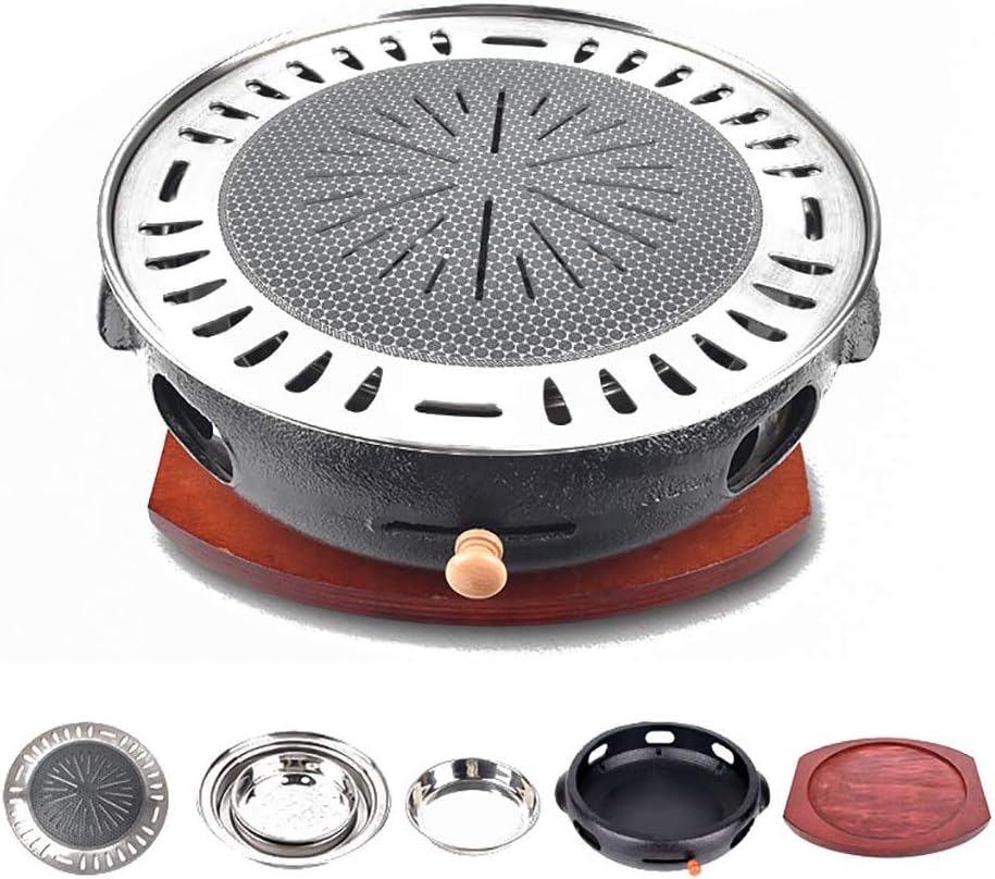 Portable BBQ Grill, Korean Cast Iron BBQ Grill 33cm x 12cm Multicolor Indoor Outdoor For 5-8 People(F)