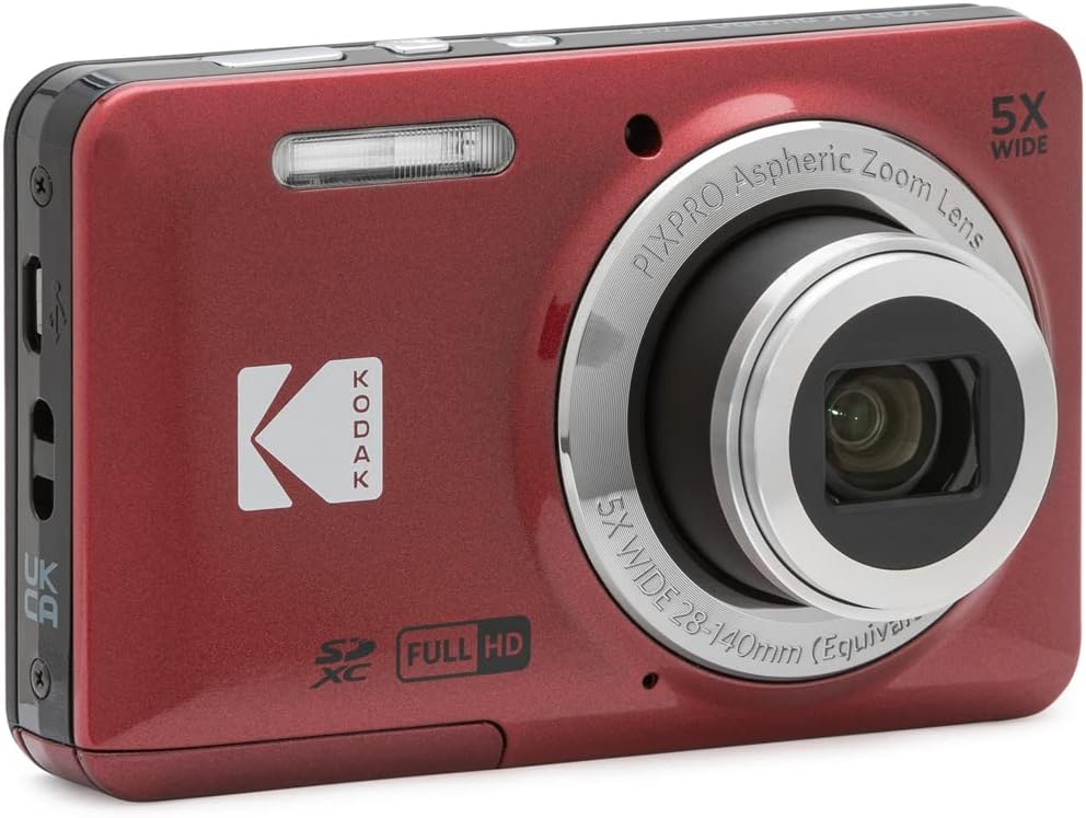 Kodak FZ55RD PIXPRO Digital Camera Red Bundle with Lexar 64GB High-Performance 800x UHS-I SDHC Memory Card Blue Series