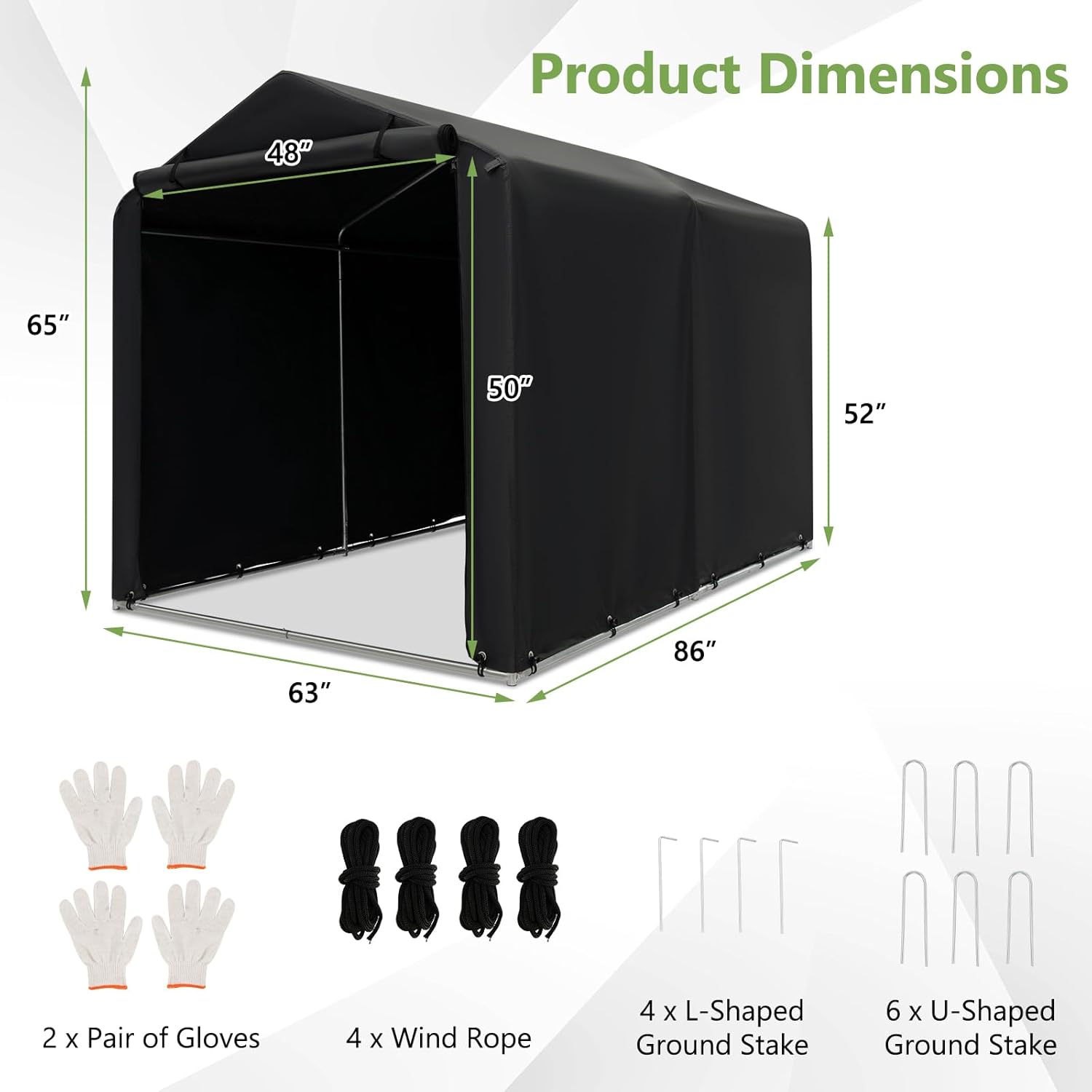 Goplus Portable Storage Shed, 7 x 5.2 x 5.4 Ft Heavy Duty Motorcycle Shed w/Roll-Up Zipper Door, Metal Frame, Waterproof Cover & Wind Rope, Outdoor Storage Tent Shelter for Bike, Garden Tools