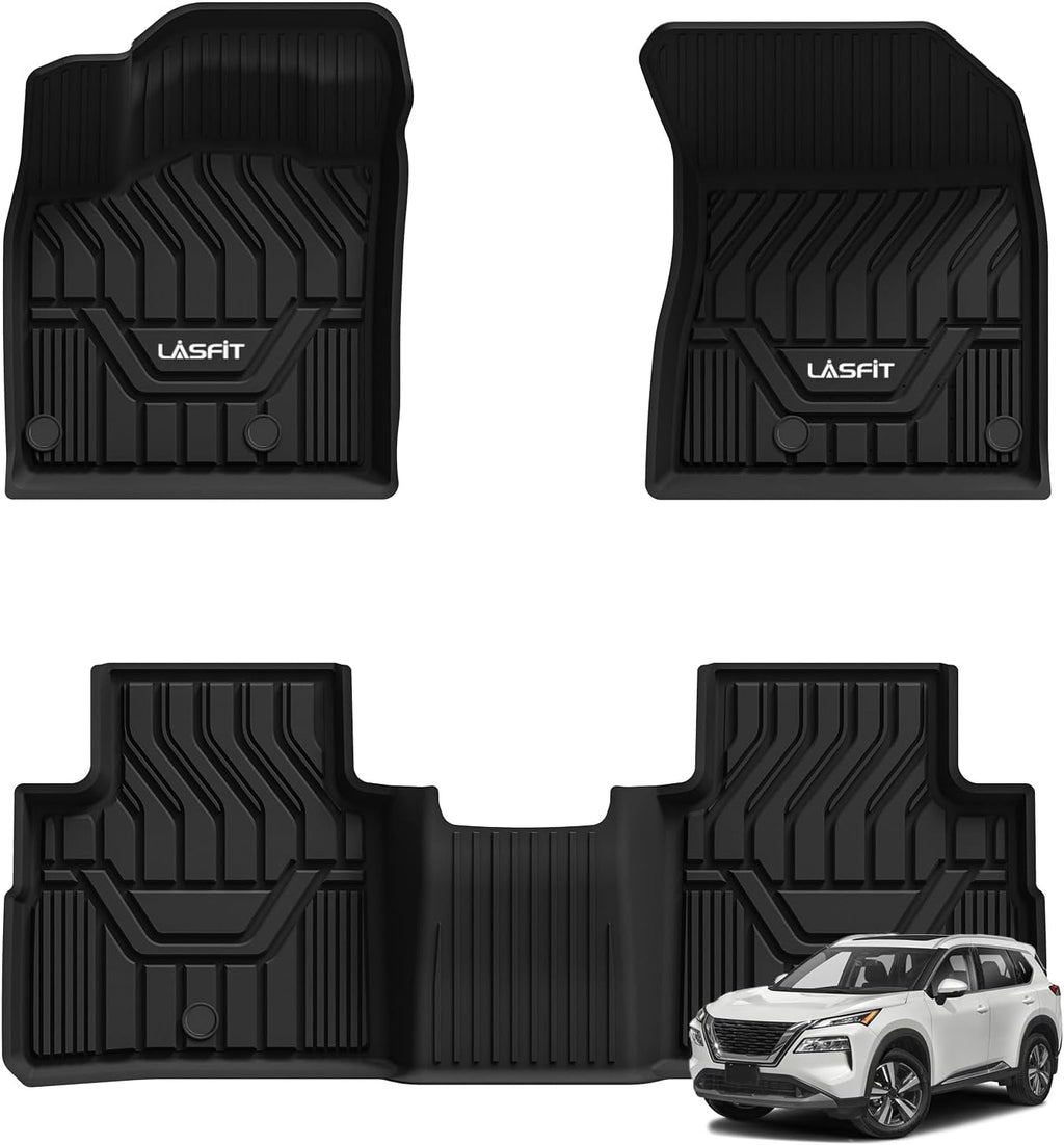 LASFIT Floor Mats for Nissan Rogue 2021-2026 (Not Fit Rogue Sport), Custom Fit All Weather Protection Durable TPE Floor Liners for Nissan Rogue S/SV/SL/Platinum 2021-2026 1st & 2nd Row Car Mats, Black