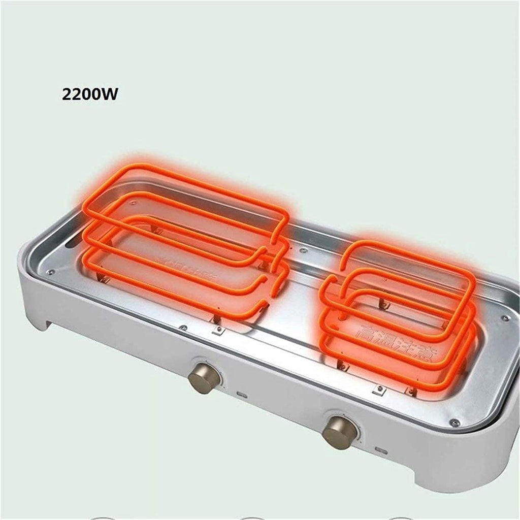 Indoor Korean Barbecue Grill Household BBQ Hot Pot Barbecue 2-in-One Pot 2200W Multi-Person Frying Pan Large Capacity Multi-Function Electric Barbecue,White,55X25X13Cm,Portable Nonstick Griddle