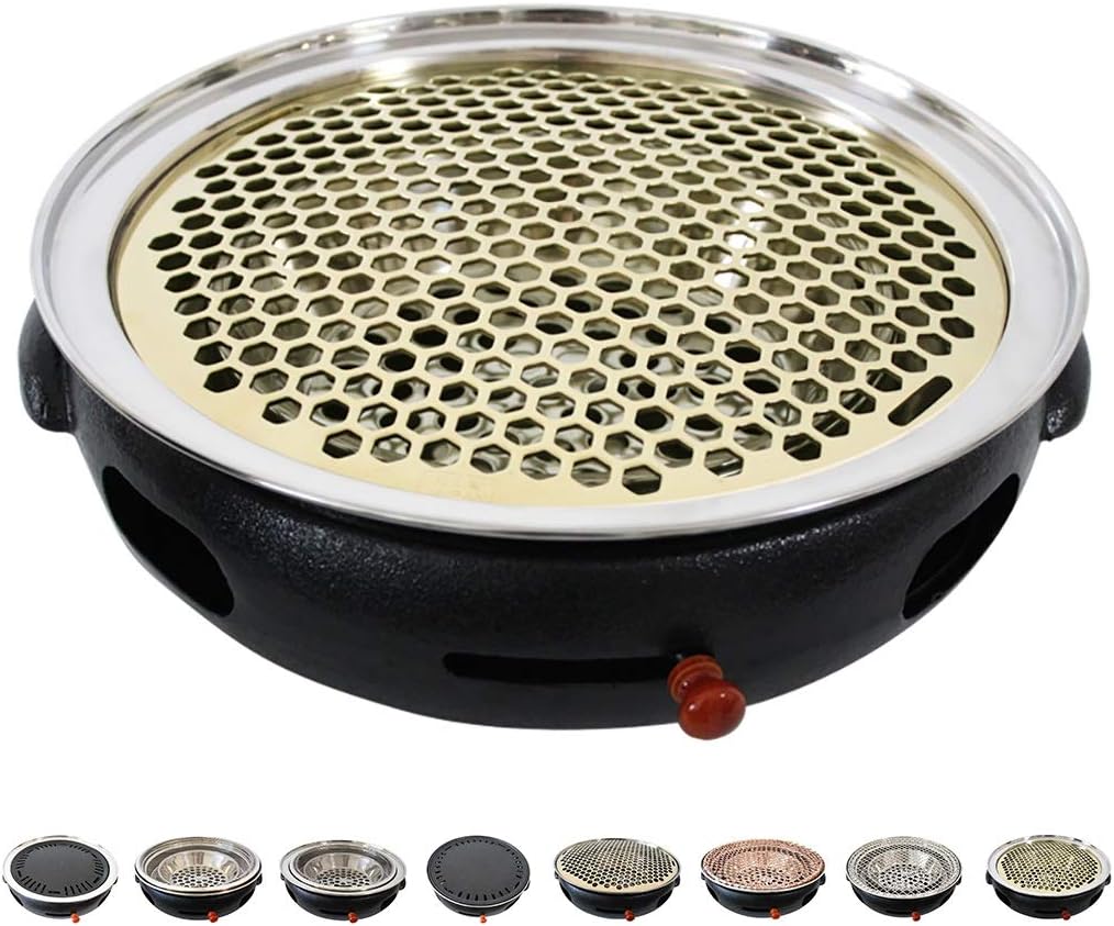 BBQ Barbeque Barbecue Grill,BBQ,Round Flat Mesh,Korean Smoke-Free Household Charcoal Grill,Indoor and Outdoor Barbecue Grill,34.5cm (Color : A)
