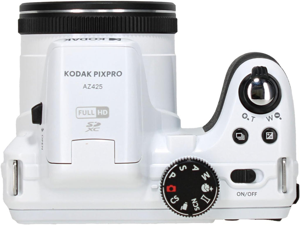 Kodak PIXPRO AZ425 20MP Vlogging Digital Camera (White) 42X Optical Zoom, 24mm Wide Angle Lens Bundle with 64GB Memory Card + Vlogger Tripod + Bag + More Vlog Accessories