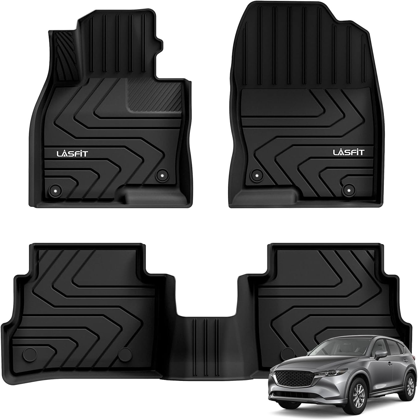 LASFIT Floor Mats Fit for Mazda CX5 2025 2024 2023 2022 2021 2020 2019 2018 2017 Custom Fit TPE All Weather Floor Liners 1st & 2nd Row Car Mats for Mazda CX-5, Black