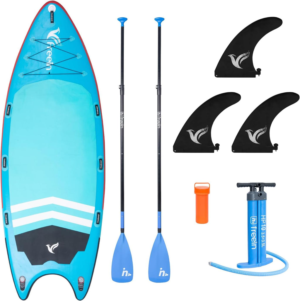 Freein 14'/15'/16' Inflatable Team SUP, Extra Large Stand Up Paddle Board for Multi Person, Dual-action Hand Pump, Adjustable Paddle, Complete Kit